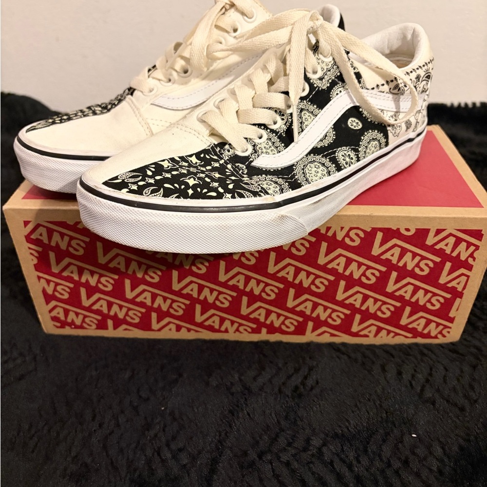 Vans Cream and Black Paisley Sneakers